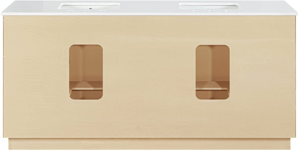 Meridian Furniture Willard Solid Wood Bathroom Vanity with Engineered Stone Top and Soft Close Drawer Storage Natural 72 inches 436Natural-72