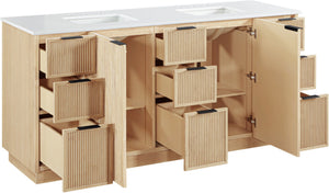 Meridian Furniture Willard Solid Wood Bathroom Vanity with Engineered Stone Top and Soft Close Drawer Storage Natural 72 inches 436Natural-72
