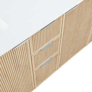 Meridian Furniture Willard Solid Wood Bathroom Vanity with Engineered Stone Top and Soft Close Drawer Storage Natural 72 inches 436Natural-72