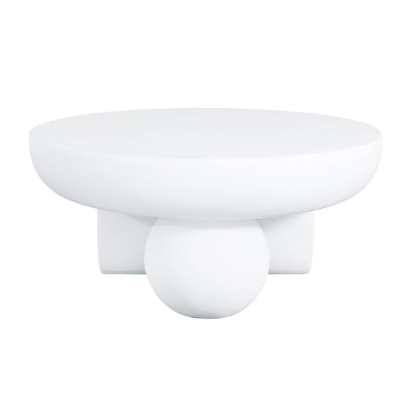 English Elm 27.5" Sculptural Round Coffee Table Hand-painted Gloss Finish for Modern Living Rooms White N772P384682W