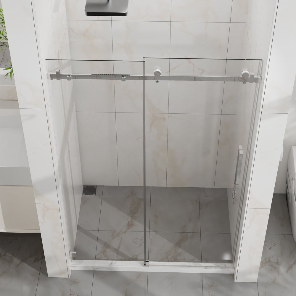 English Elm Goodyo Frameless Sliding Shower Door 48" X 72" - Durable 1/4" Tempered Glass, Easy-Clean Stainless Steel D163118744