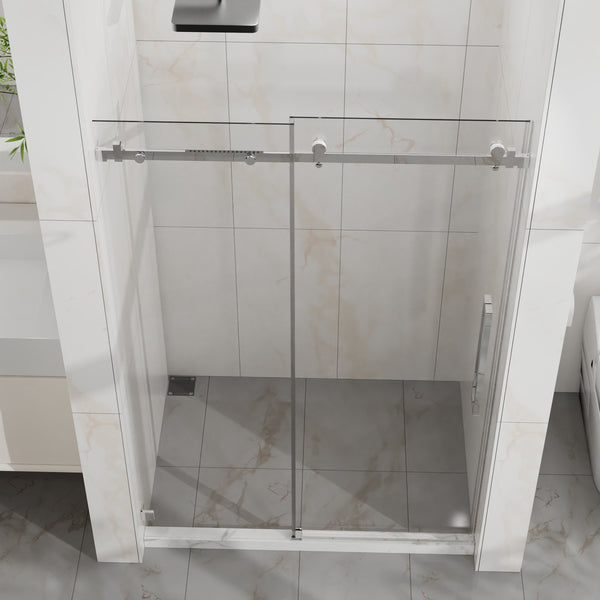 English Elm Goodyo Frameless Sliding Shower Door 48" X 72" - Durable 1/4" Tempered Glass, Easy-Clean Stainless Steel D163118744
