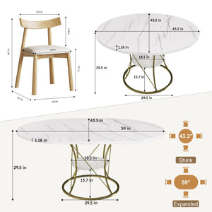 English Elm 43 Inch Foldable Mdf Dining Set with Pu Cushioned Solid Wood Chairs Space Saving White W2700S00139