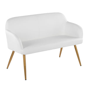 English Elm High Back Faux Leather Two Seat Bench with Matte Steel Frame for Entryway or Bedroom B202P471364