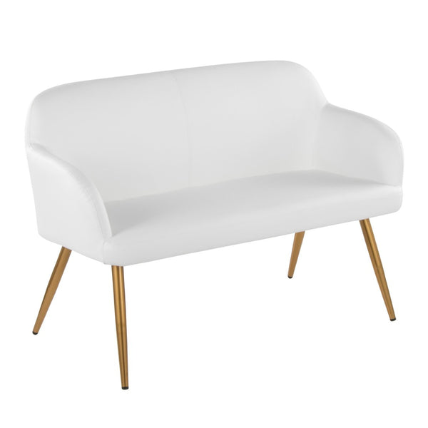 English Elm High Back Faux Leather Two Seat Bench with Matte Steel Frame for Entryway or Bedroom B202P471364