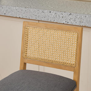 English Elm Full Solid wood rattan-back dining chair with breathable matte linen cushion, high-resilience foam comfort W1143P384366 W1143P384366