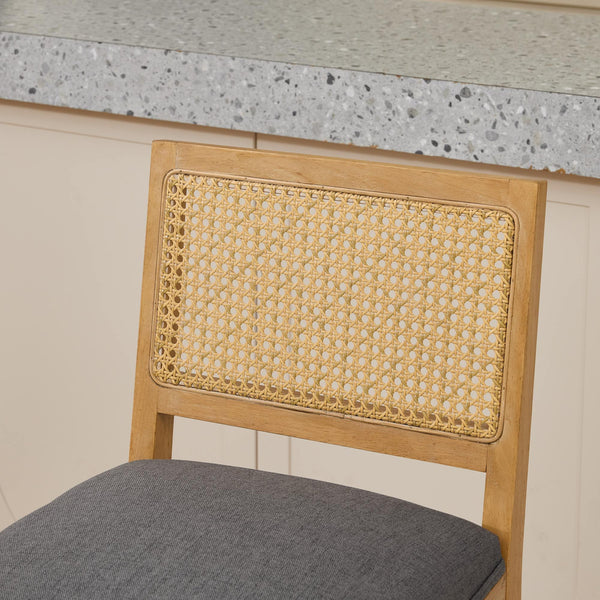 English Elm Full Solid wood rattan-back dining chair with breathable matte linen cushion, high-resilience foam comfort W1143P384366 W1143P384366