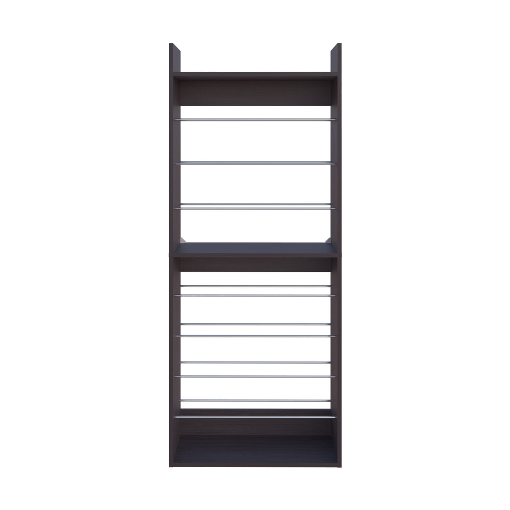 English Elm Wengue Tall Open Shoe Rack with 9 Spacious Shelves, Metal Rails, Sturdy Wood Frame, Modern Appeal B062P323162