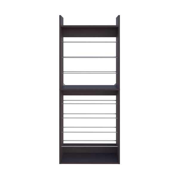 English Elm Wengue Tall Open Shoe Rack with 9 Spacious Shelves, Metal Rails, Sturdy Wood Frame, Modern Appeal B062P323162