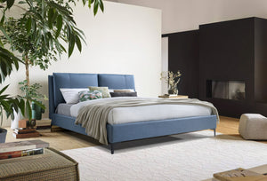 English Elm Upholstered Plush Queen Bed with Padded Headboard and Platform Base, 100% Polyester Luxury Finish Blue 96.5 L x 13.5 W x 9 H B2699S00038