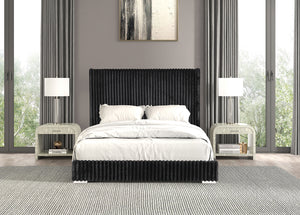 English Elm Bedroom Elegant Contemporary Queen Bed with Fur Chenille Upholstery, Engineered Wood Frame, Mattress-Ready Black 64.5 L x 73.5 W x 6.5 H B2741P320883