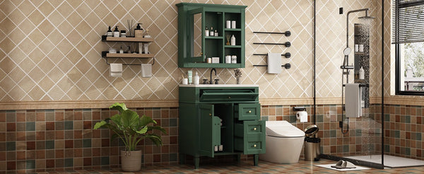 English Elm 30'' Bathroom Vanity Set With Mirror, Modern Freestanding Storage, 2 Drawers & Tip-Out Organizer SW000127AAF-3
