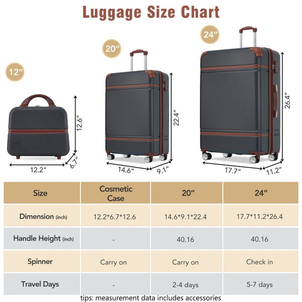 English Elm Hardshell 3 Piece Luggage Set Abs Spinner Suitcase with Tsa Lock Carry on Travel Black N732P171583B