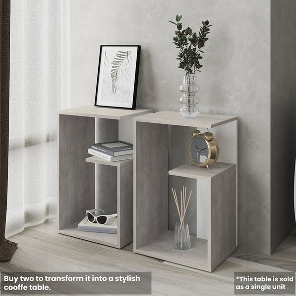 English Elm Side Table Sallis — Compact Engineered Wood Accent Table with Open Shelf, Portable Space-Saving Design Gray B092P309175