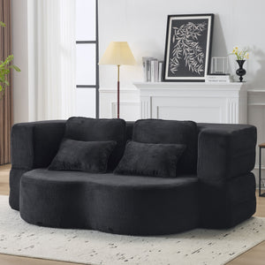 English Elm Queen Foldable Sofa Bed Plush Chenille Futon with High-Density Foam Convertible Sleeper Mattress Comfort Black W1829P280218