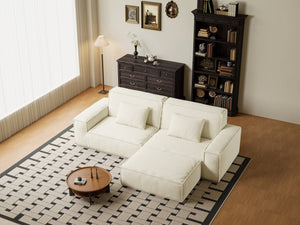 English Elm 106.3 Inch Large Striped Compression Sofa - Modern Beige Furniture For Living Rooms & Bedrooms W3147S00019