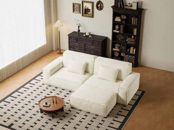 English Elm 106.3 Inch Large Striped Compression Sofa - Modern Beige Furniture For Living Rooms & Bedrooms W3147S00019