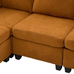 English Elm UNITED Modular 6-Seat Sectional Sofa with Removable Ottoman, Storage Compartments, Convertible Comfort Orange W1568S00246