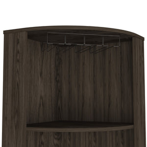 English Elm Seattle Tall Bar Cabinet with Eight Bottle Cubbies Open Shelving and Enclosed Storage B128P322509