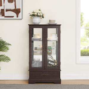 English Elm Lighted Glass Curio Cabinet - Elegant 2-Door Display With Adjustable Shelves & Integrated Lighting, Cherry W1758P300116