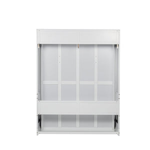 English Elm Queen Murphy Wall Bed with Integrated Desk Gas Strut Lift White Cabinet for Small Spaces W504S00282