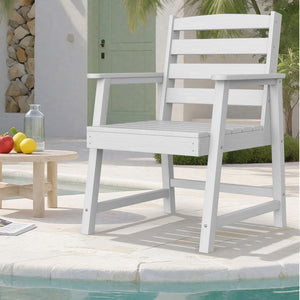 English Elm Single imitation wood grain outdoor dining chair with armrests, waterproof, UV-resistant comfort and durable support White T3898P371323