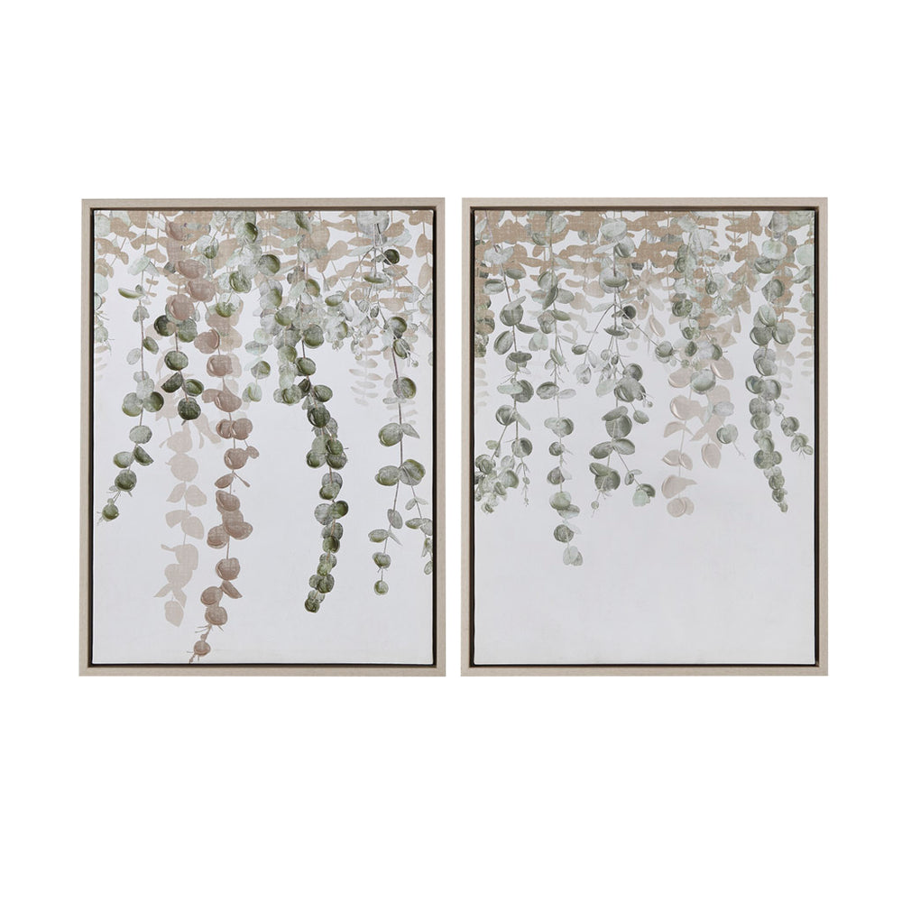 JLA Home INK+IVY - Eucalyptus Bella Dos Santos 2-Piece Framed Canvas Set — Muted Botanical Diptych, Hand-Embellished Texture II95C-0154