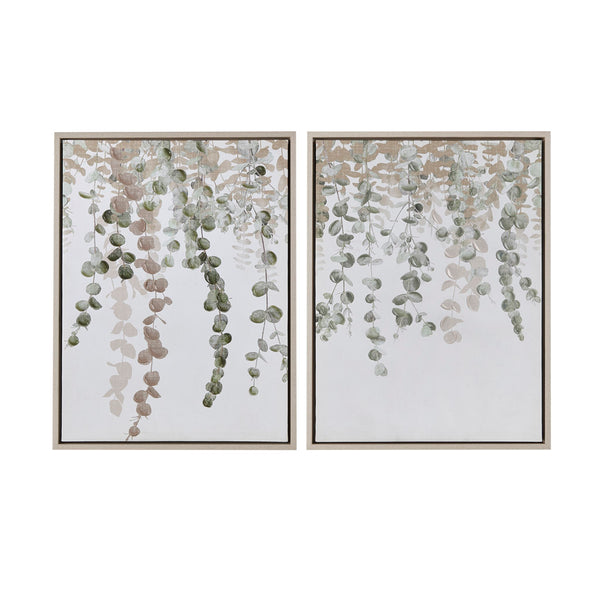 JLA Home INK+IVY - Eucalyptus Bella Dos Santos 2-Piece Framed Canvas Set — Muted Botanical Diptych, Hand-Embellished Texture II95C-0154