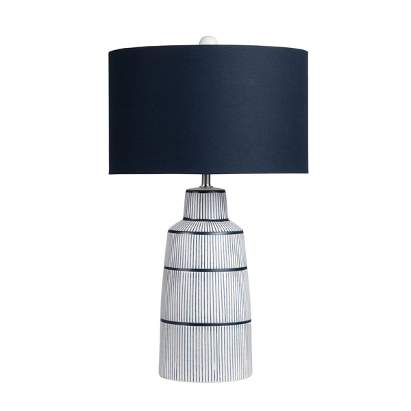 Crestview Collection 29"H Modern Ceramic Table Lamp With Navy And White Finish, Stylish Shade, 3-way Socket & 6ft Cord   Cvazp150