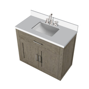 English Elm Grey Grey Oak Single Bath Vanity 36 in W x 22 in D with White Quartz Top, Chrome Gooseneck Faucet, Soft-Close cabinetry enhancements B2731P257689