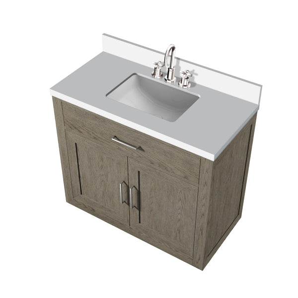English Elm Grey Grey Oak Single Bath Vanity 36 in W x 22 in D with White Quartz Top, Chrome Gooseneck Faucet, Soft-Close cabinetry enhancements B2731P257689
