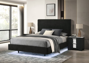 English Elm Floating Illusion King Bed Frame with High Headboard, Black Boucle Upholstery, Underbed LED Glow B2741S00555