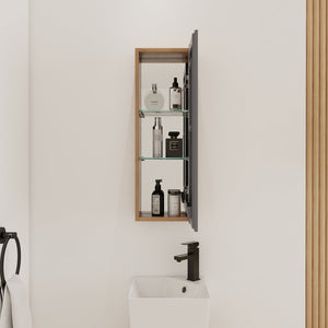 English Elm 10'' Wall Mounted Medicine Cabinet with Adjustable Glass Shelves and Jewelry Organizer W999P470283
