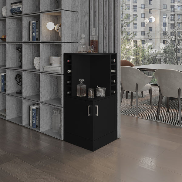 English Elm Jakes 42" Tall Corner Bar Cabinet with 8 Bottle Cubbies, Double Doors and Space-Saving Design Black 30.5 L x 59 W x 12 H B200P253730