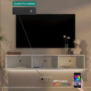 English Elm Floating Wall Mounted Tv Stand with Led Lighting Modern Media Console for Large Screens W1321P405330