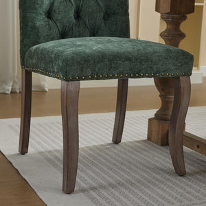 English Elm Upholstered Chenille Tufted Dining Chairs Set of 2 with Curved Wood Legs Club Style Olive Green W1143P457782