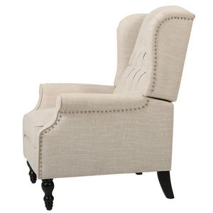 English Elm Charcoal Wingback Pushback Recliner with Button Tufted Diamond Fabric Upholstery Beige N763P410529A