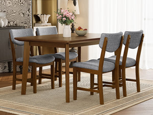 English Elm Rustic Farmhouse Five Piece Dining Set Rubberwood Legs Upholstered Chairs for Kitchen Walnut N752S000089D
