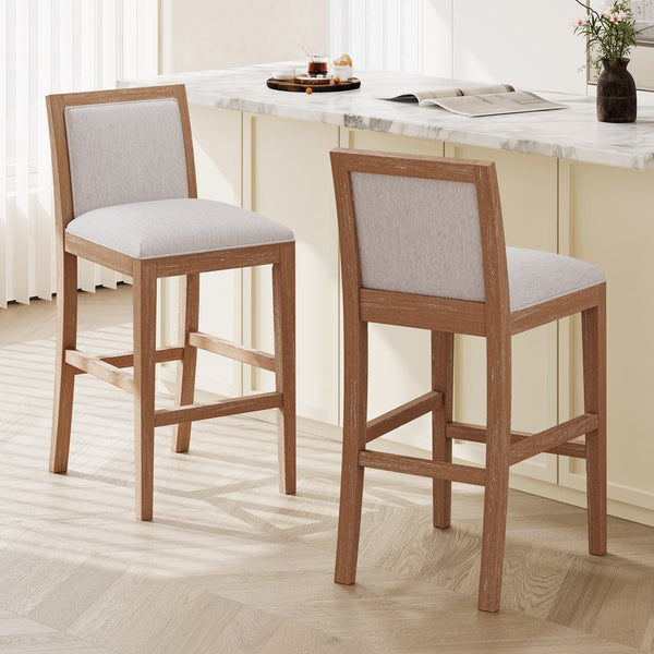 English Elm Christopher Knight Home® - 30.5 Inch Bar Stools Set of 2 with Upholstered Fabric Seats, Rubberwood Frame, 30.5" Height, 300 lb Capacity Beige,Wood N780P192217N