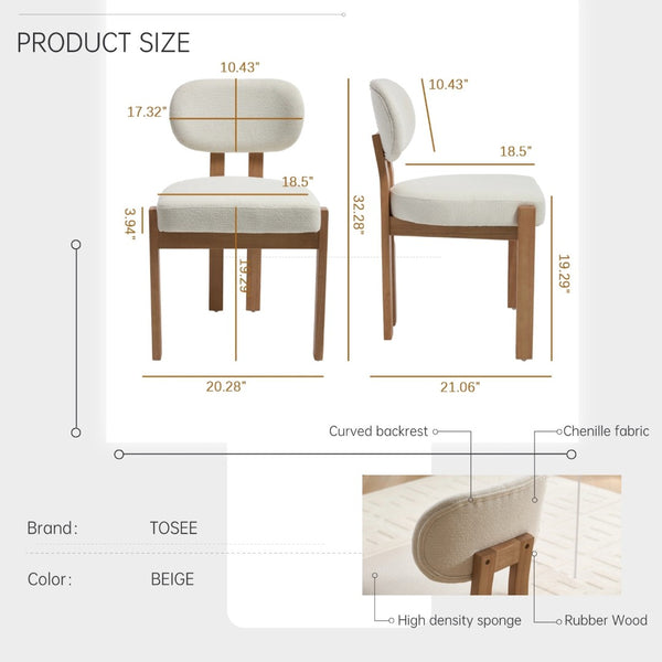English Elm Wooden Wingback Dining Chairs Chenille Upholstered Farmhouse Set for Kitchen Comfort Beige W3244P316072