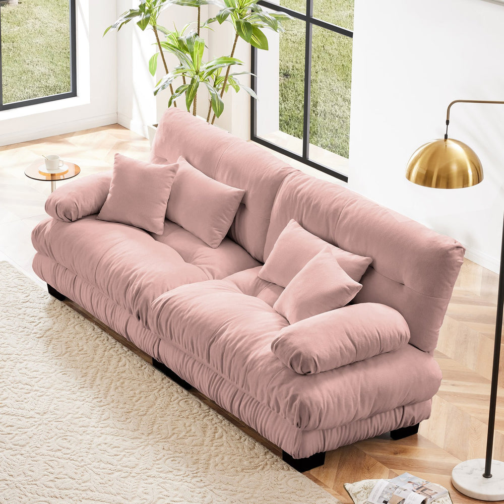 English Elm Cloud Chenille 2-Seater Sofa For Living Room - Plush Comfort, 2 Lumbar & 2 Throw Pillows, Pink W714S01007