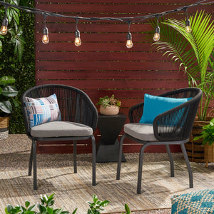 English Elm Christopher Knight Home® - CANDLEWOOD Woven Rope Club Chair Set of 2 - Modern Black Metal Frame, Water-Resistant Cushions, Handcrafted 65762.00BLK