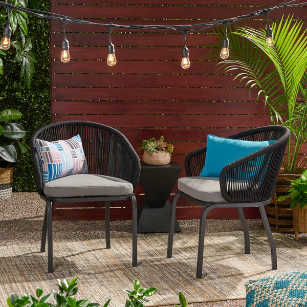 English Elm Christopher Knight Home® - CANDLEWOOD Woven Rope Club Chair Set of 2 - Modern Black Metal Frame, Water-Resistant Cushions, Handcrafted 65762.00BLK