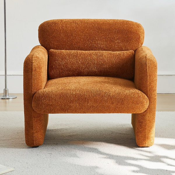 English Elm Best-selling Boucle Cloud Chair Curved Plush Upholstered Armchair with Lumbar Pillow Included Orange W1765P334055