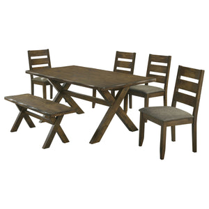 English Elm Gawain Rustic Nutmeg 6-Piece Dining Set - Charming Solid Wood Table, Chairs & Bench For Cozy Meals B062S00892