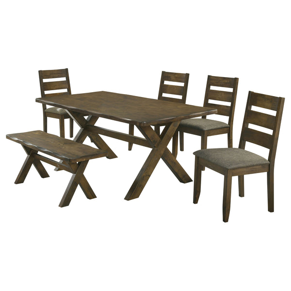 English Elm Gawain Rustic Nutmeg 6-Piece Dining Set - Charming Solid Wood Table, Chairs & Bench For Cozy Meals B062S00892