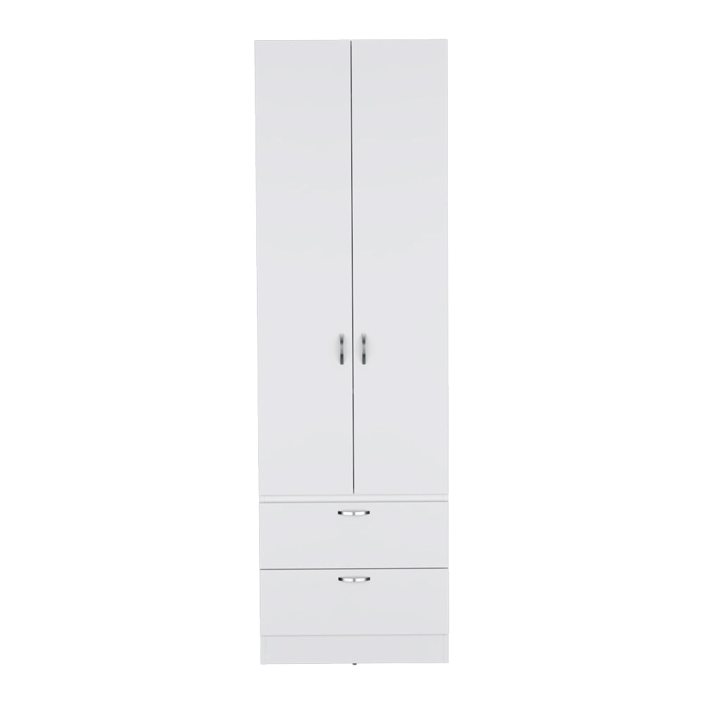 English Elm Armoire Marlton White Bedroom Closet Cabinet with Hanging Rod, Shelf & 2 Drawers — Durable Engineered Wood Storage B092P191175