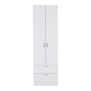 English Elm Armoire Marlton White Bedroom Closet Cabinet with Hanging Rod, Shelf & 2 Drawers — Durable Engineered Wood Storage B092P191175