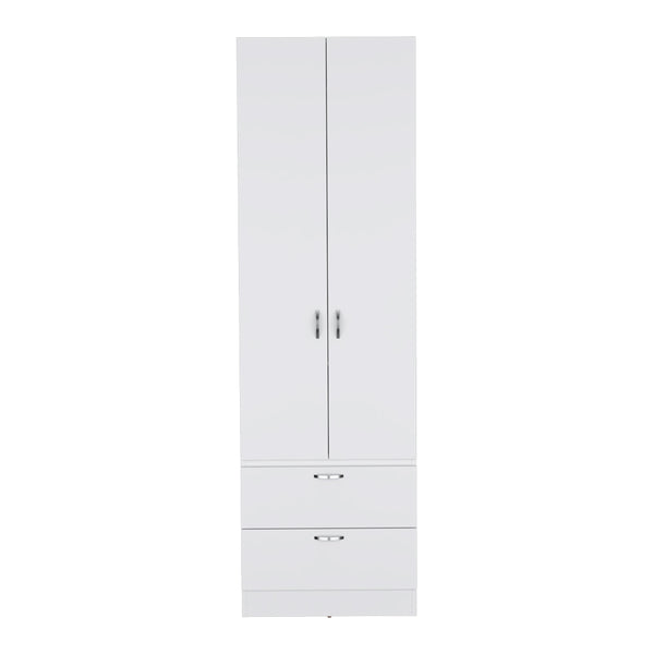 English Elm Armoire Marlton White Bedroom Closet Cabinet with Hanging Rod, Shelf & 2 Drawers — Durable Engineered Wood Storage B092P191175
