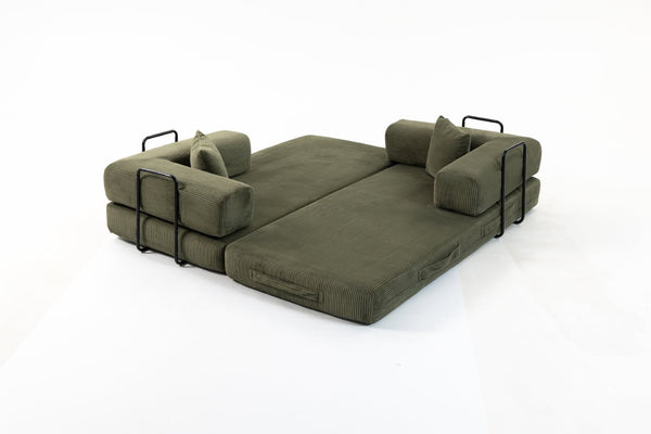 English Elm Full Foam Modular Sofa Bed Corduroy Upholstered Convertible Lounger for Studio Apartments Green W3326P450805